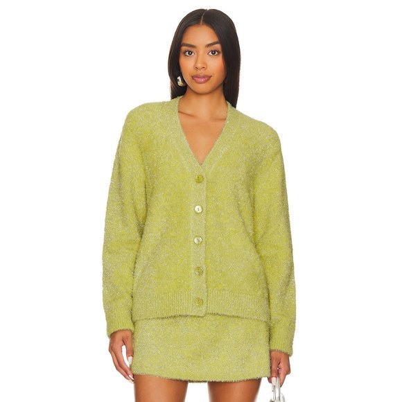 New JoosTricot Cardigan in Chartreuse green pistachio sparkle sweater